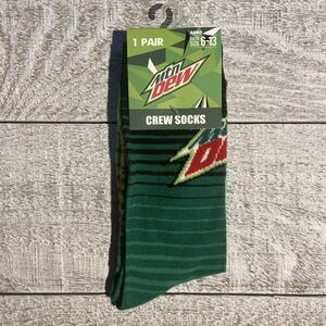 CRAZY UNIVERSE Mtn Dew Soda Novelty 2 Pair Crew Socks Adult Size 6-13 NWT #D075